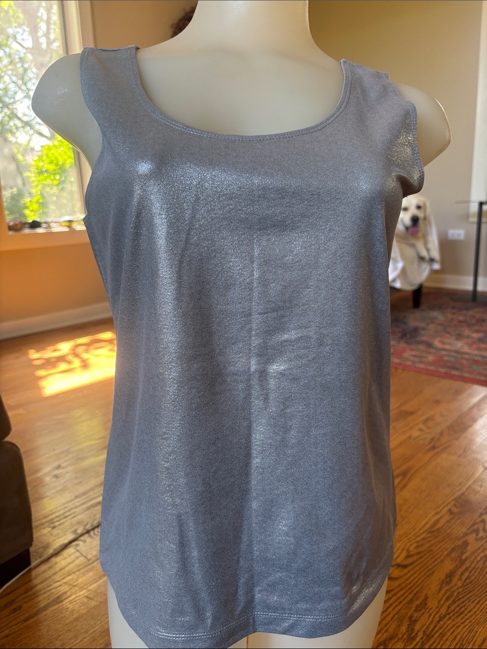 Chico's Metallic Silver Scoop Neck Tank Top size 0